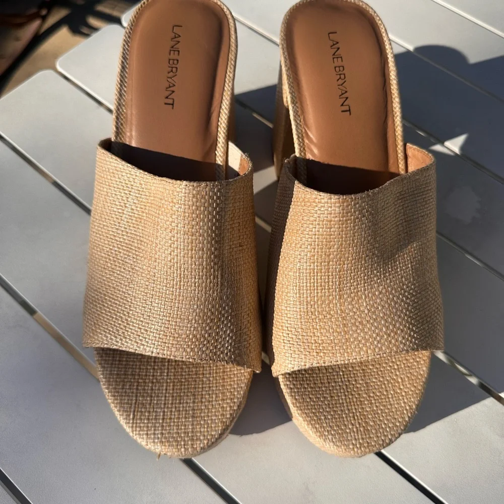 Lane Bryant Cream Textured Block Heel Sandals - Picture 2 of 8